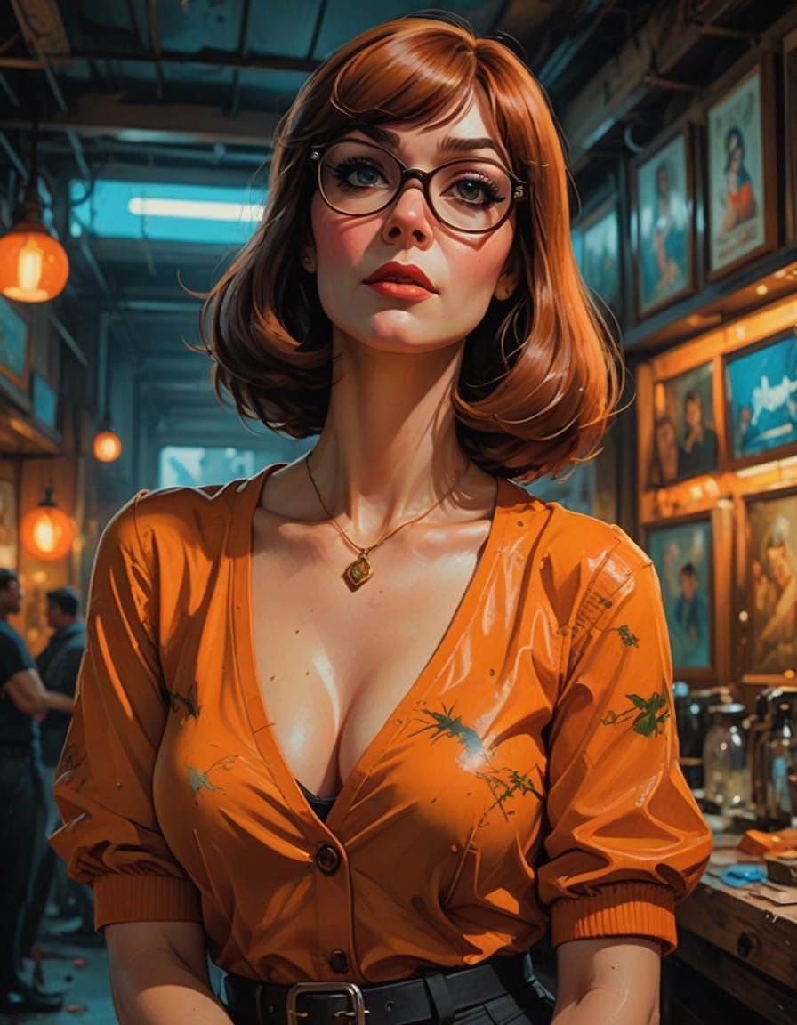 Majestic Pinup Velma in Oil Painting Style