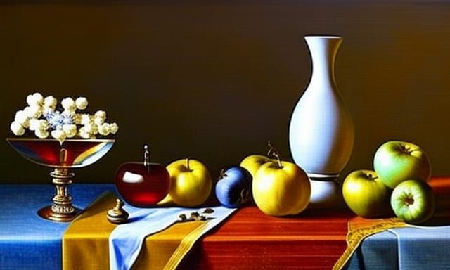 Hyperdetailed Still Life with Crystal Apples and Jewels