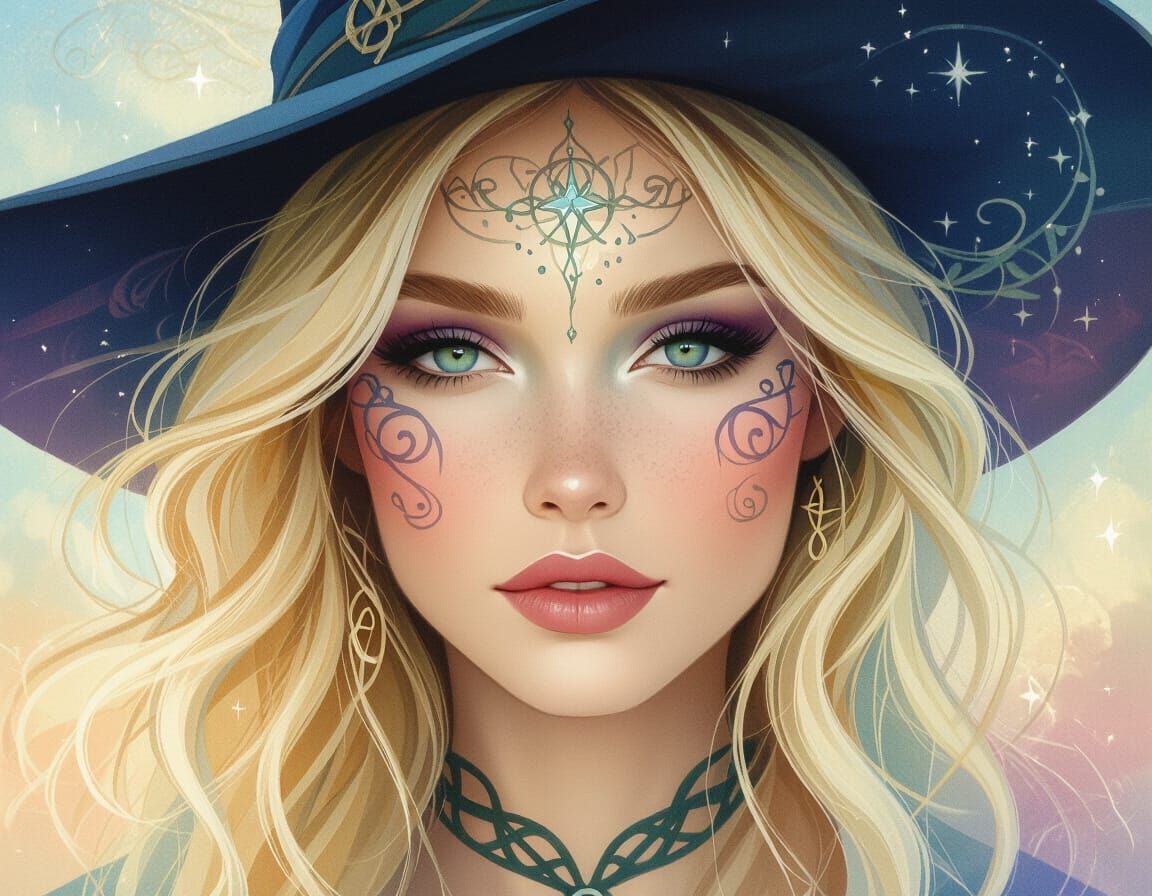 Ethereal Celtic Witch Portrait in Airbrush Style