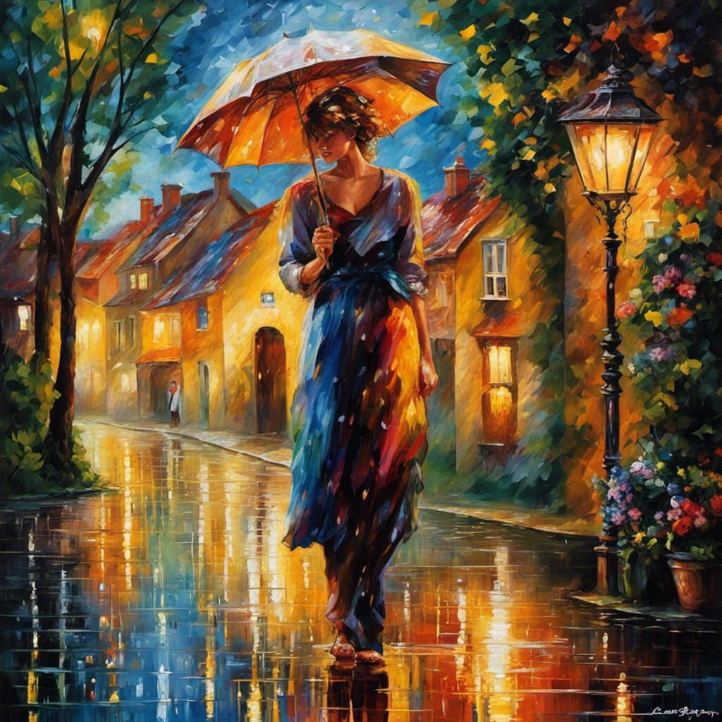 Impressionistic Summer Rain in a Village