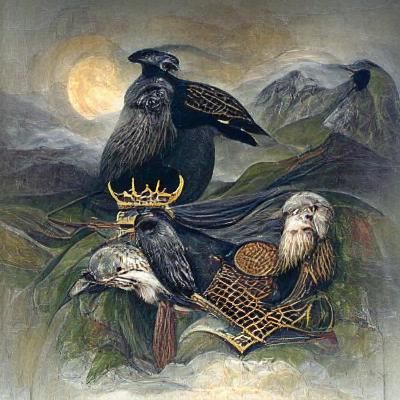 Odin with Huginn and Muninn in Medieval Style