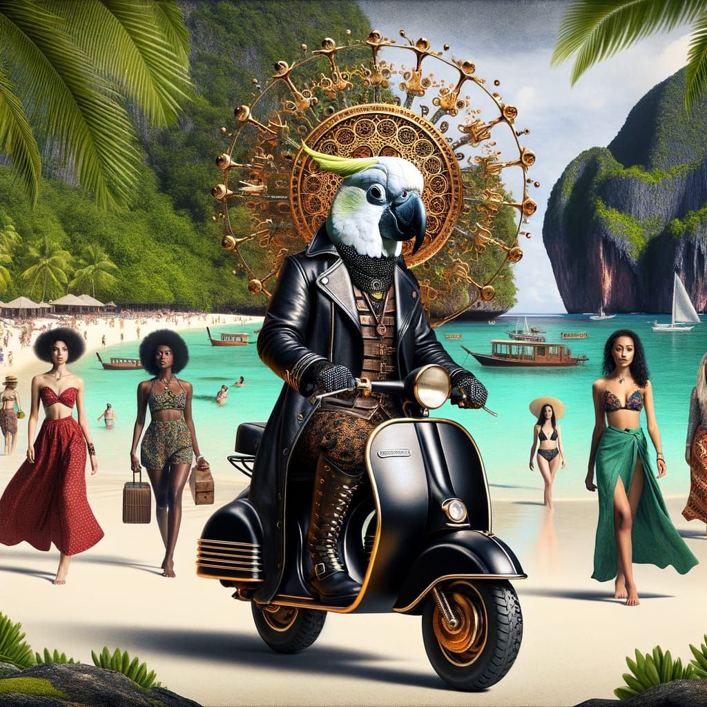 Cockatoo Steampunk Beach Scene