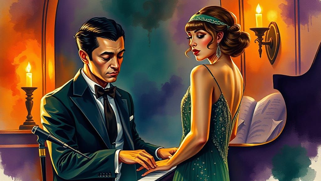 Jazz Singer in Speakeasy, Watercolor Style