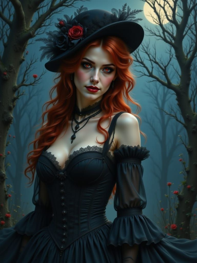 Redhead Victorian Vampire Woman in Gothic Style