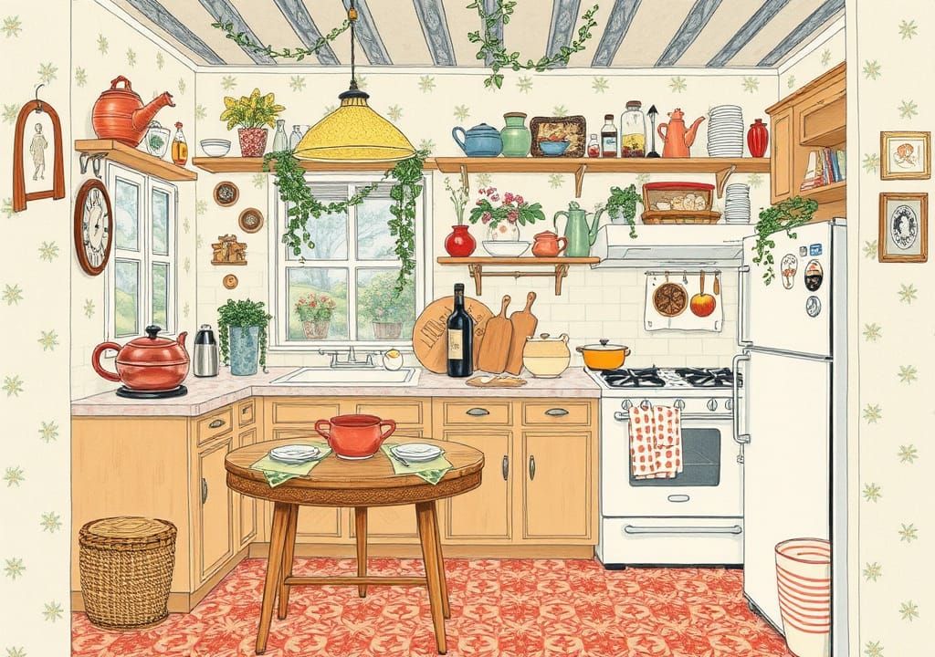 Cozy Kitchen Interior, Art Nouveau Style