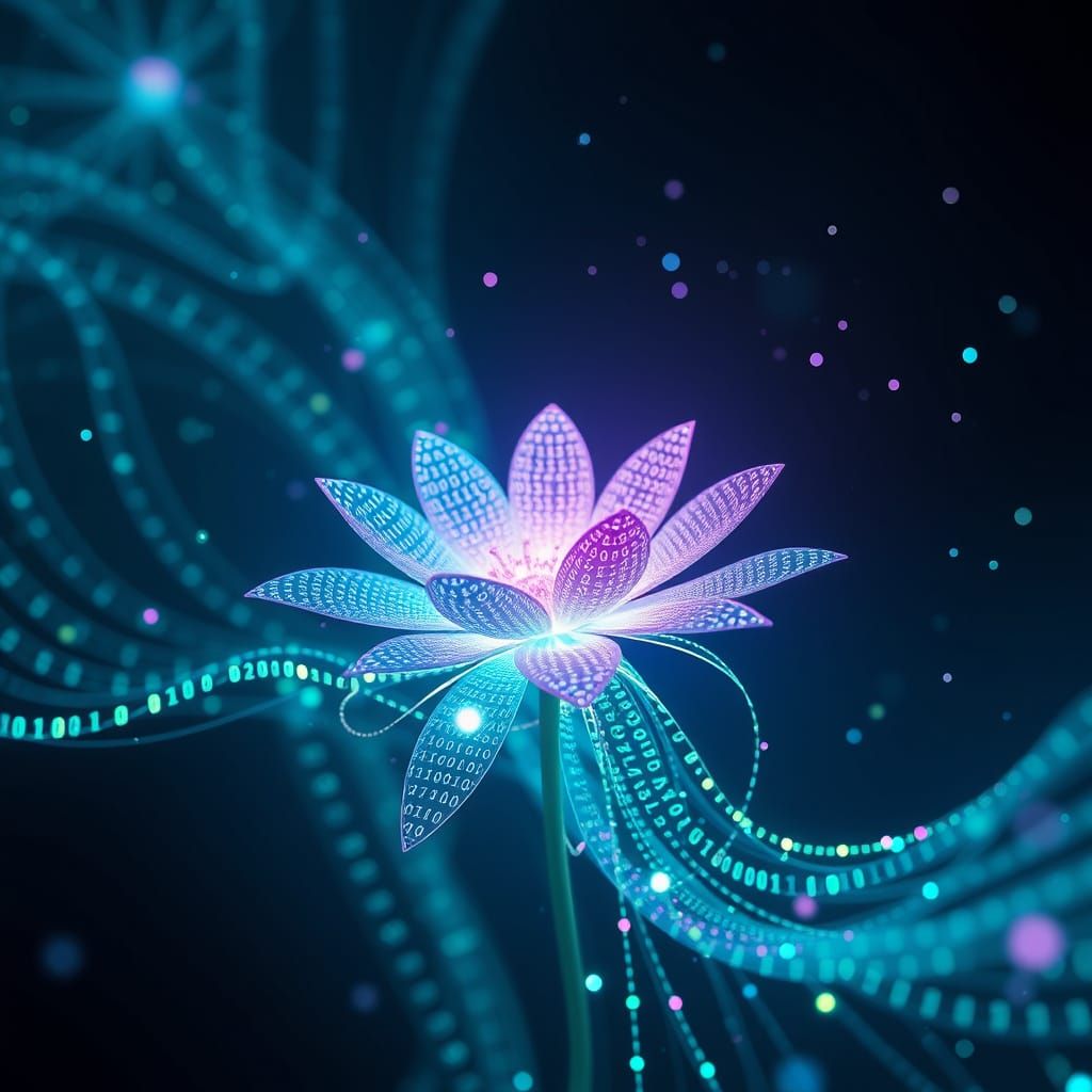 Surreal Digital Flower Blooms from Binary Code