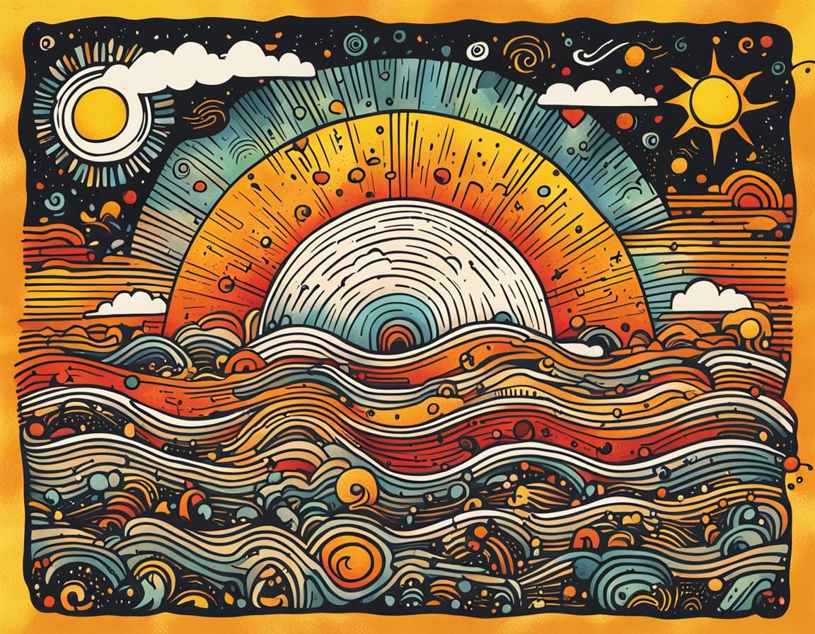 Whimsical Cartoon Sun Poster with Heartbeat