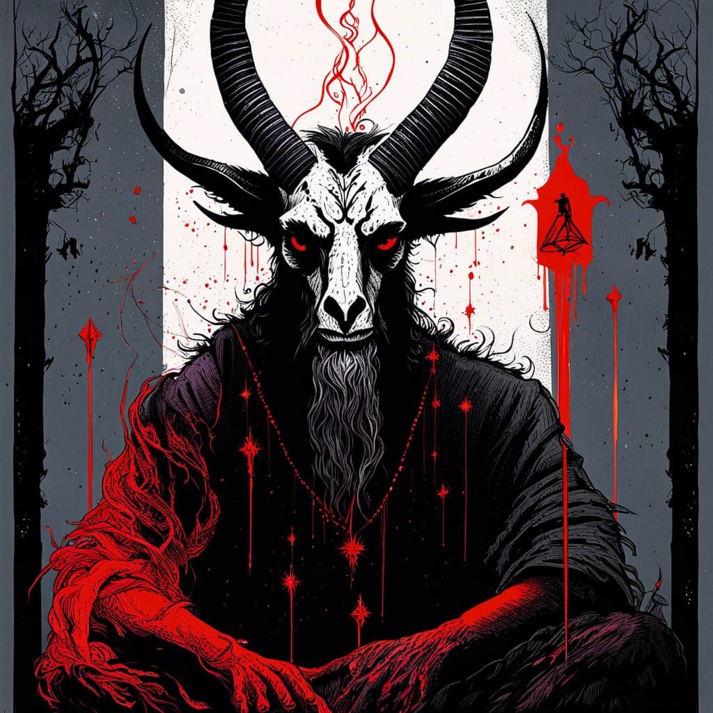 Anthropomorphic Baphomet in Detailed Pen Illustration