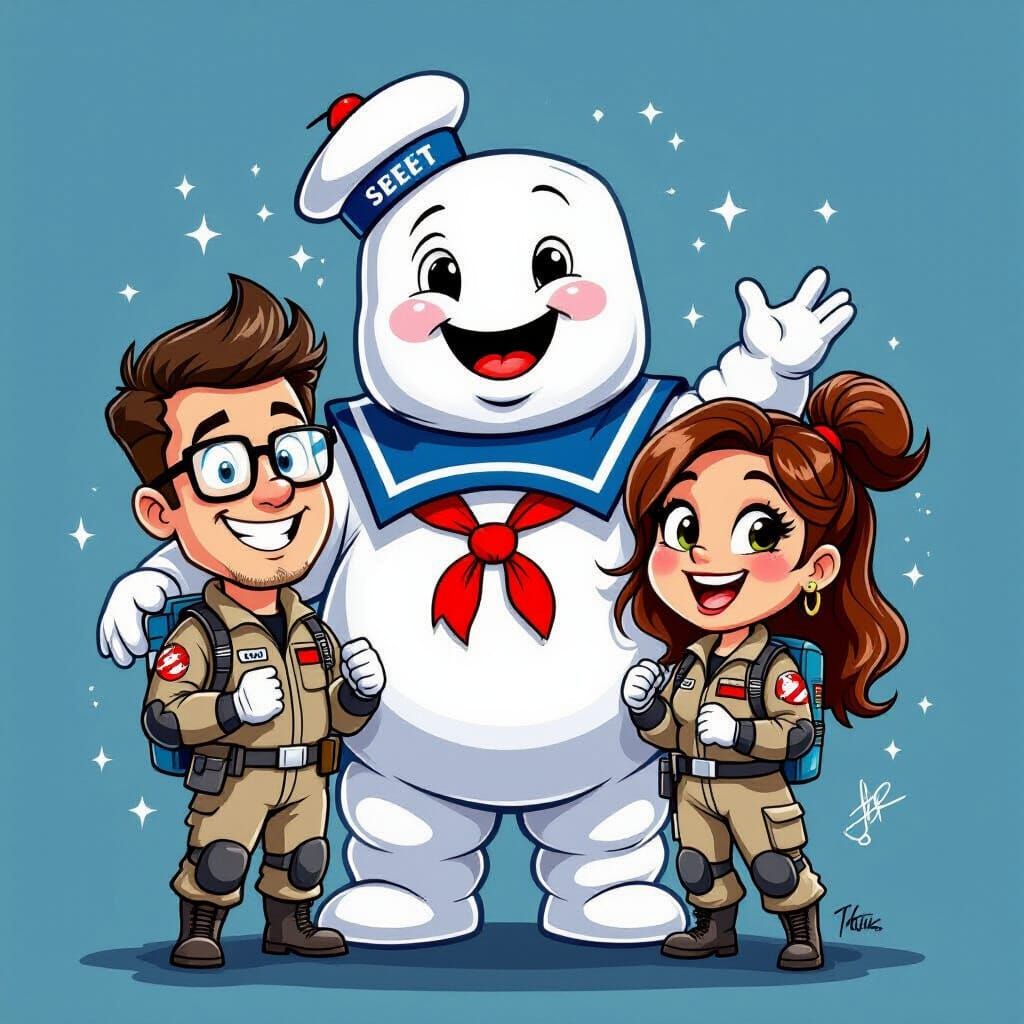 Caricature of Stay Puft Marshmallow Man in Ghostbusters Styl...