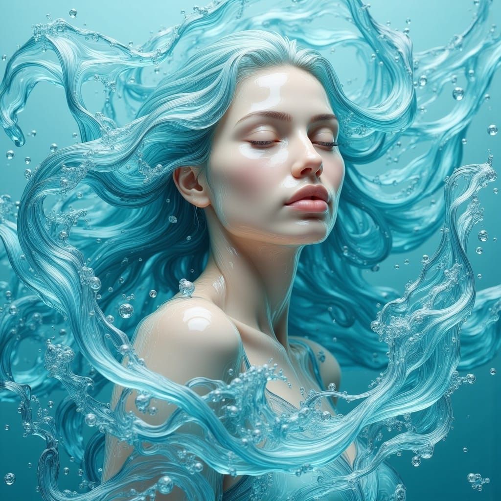 Woman Surrounded by Iridescent Water in Fantasy Art