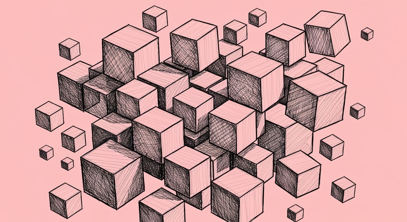 Chaotic Harmony of Scattered Cubes in Sketch Style