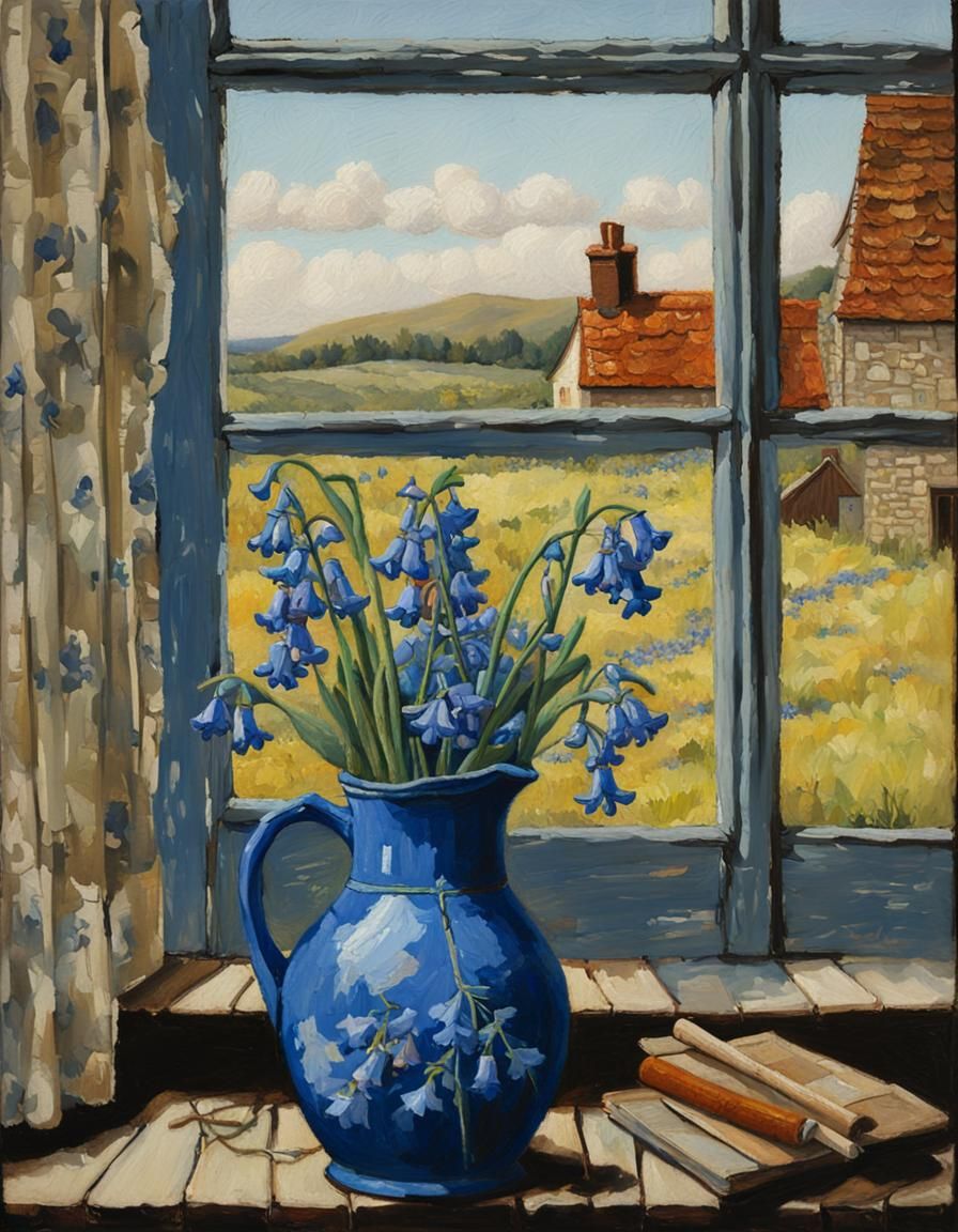 Bluebells in Jug, Appliqué Embroidery Style