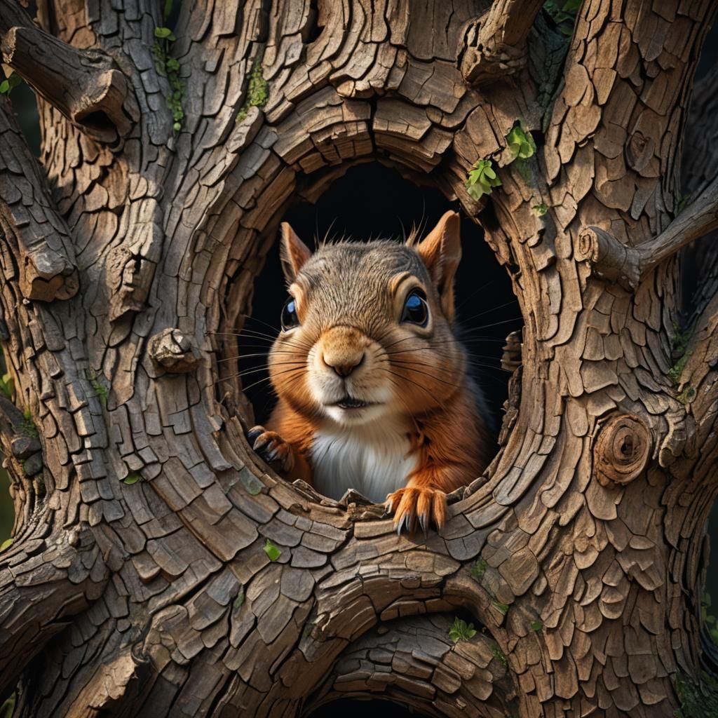 Squirrel Peeking: Detailed Matte Painting in 8k