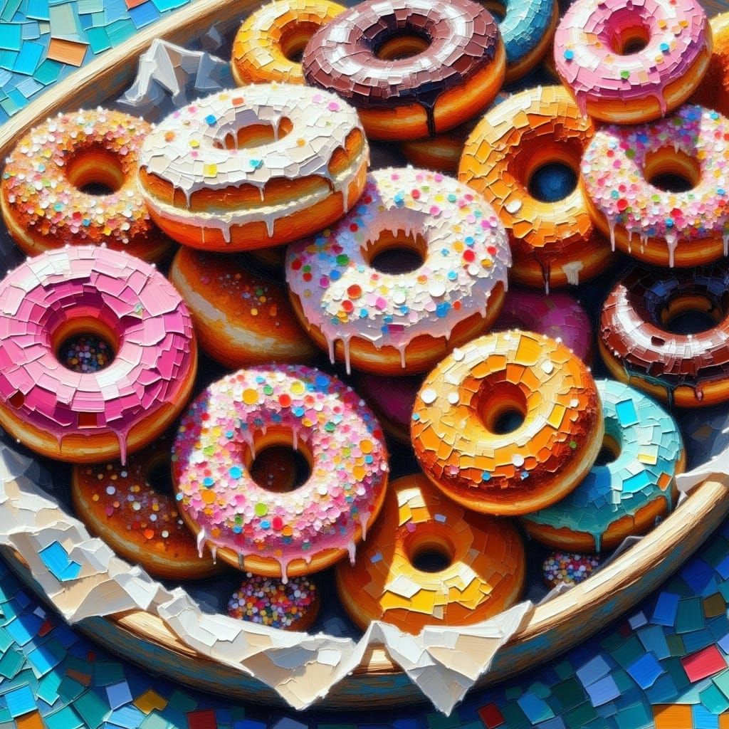 Impasto Masterpiece of Colorful Donuts
