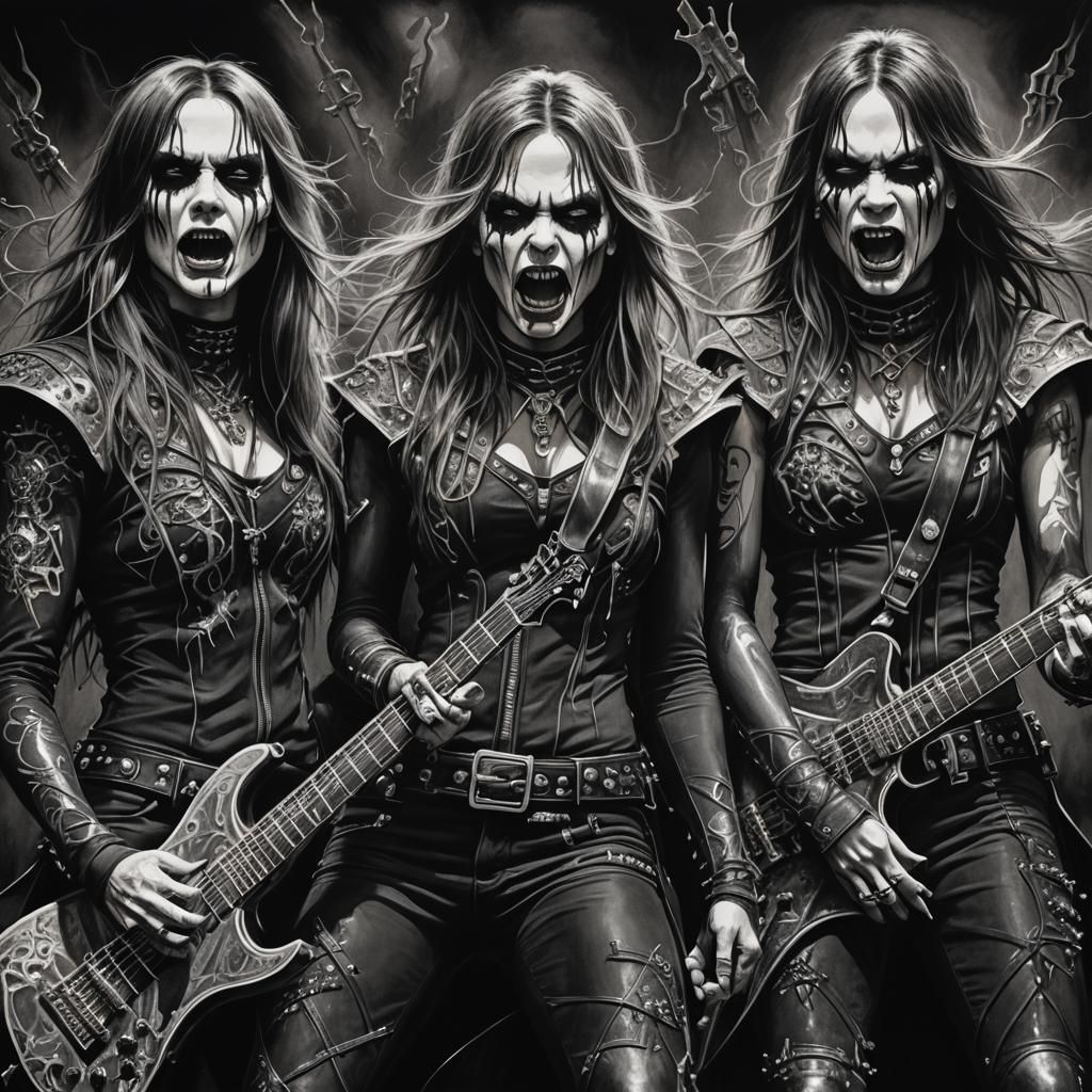 All-Female Death Metal Band on Stage in Charcoal