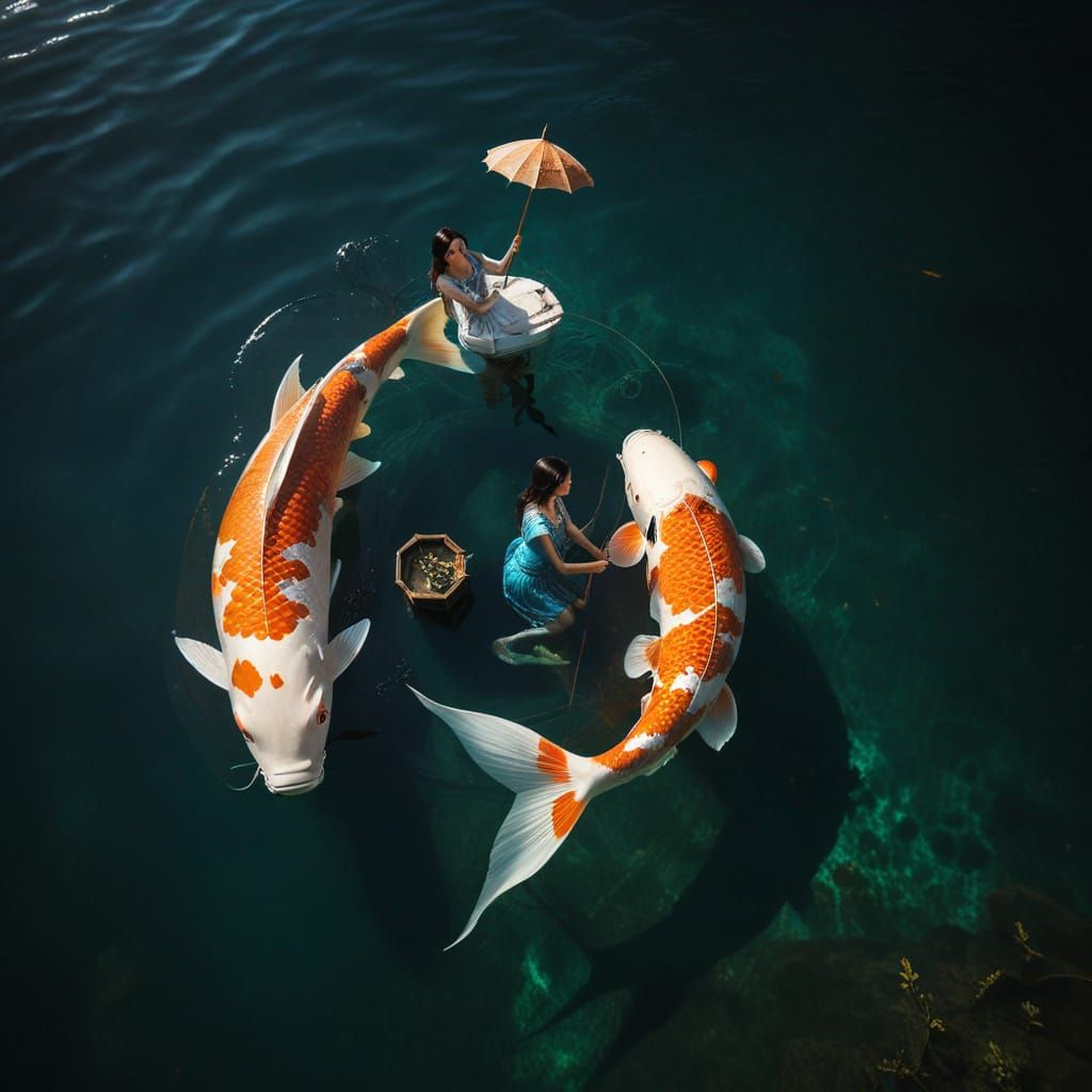 Epic Surreal Photography of Koi Fish in the Symbol of Pisces