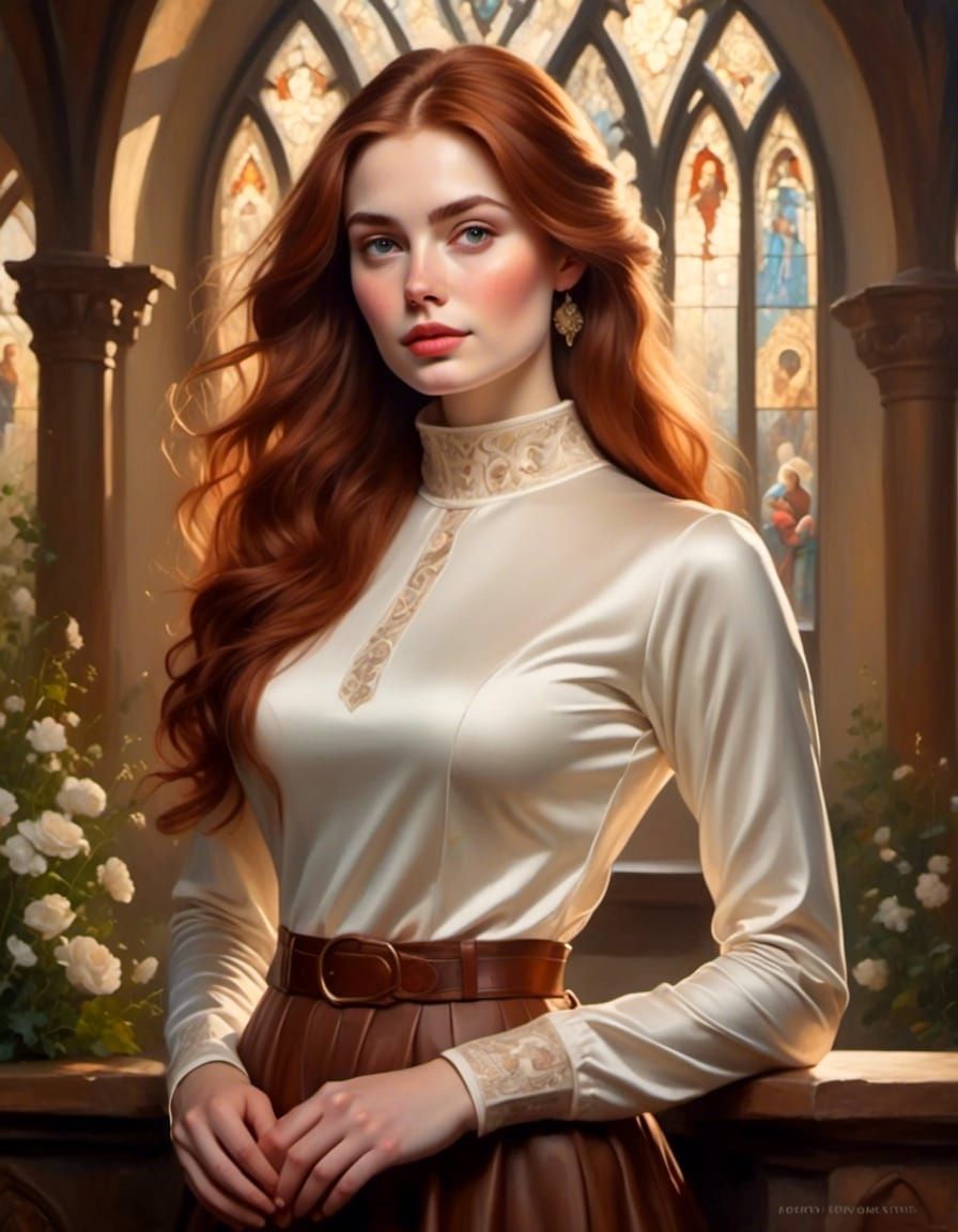 Young Woman Portrait in Catholic Chapel