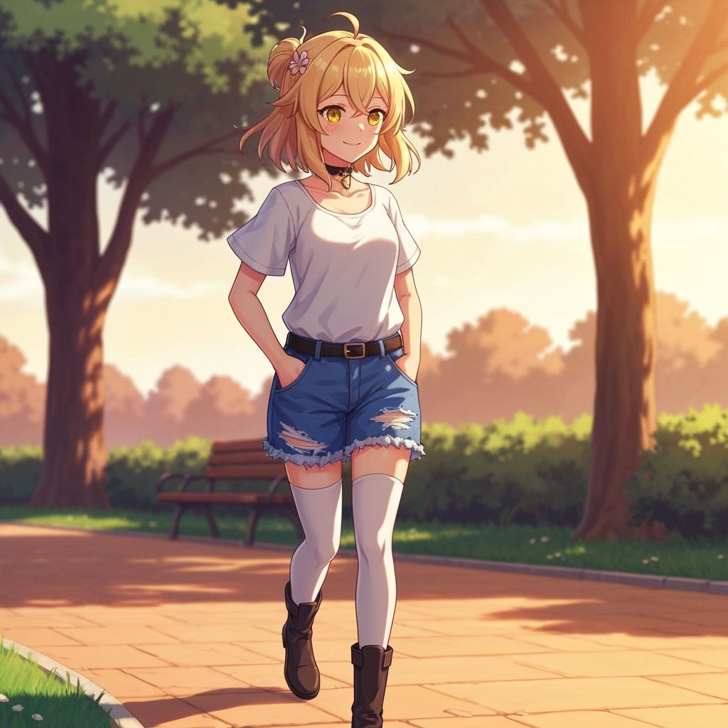 Anime Illustration of Lumine Relaxing in a Sunny Park