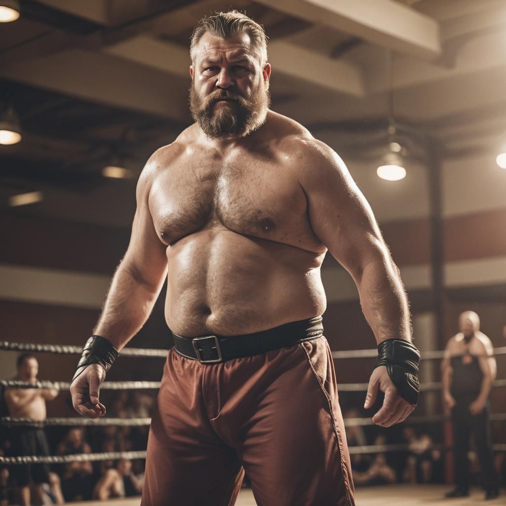 Detailed Portrait of a Bearded Wrestler in Fighting Ring