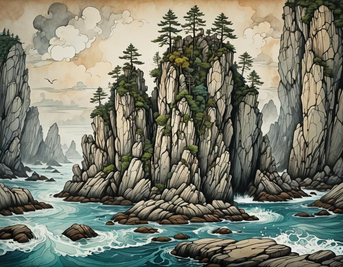 Limestone Rock Formation in Lowbrow Pop Art Style