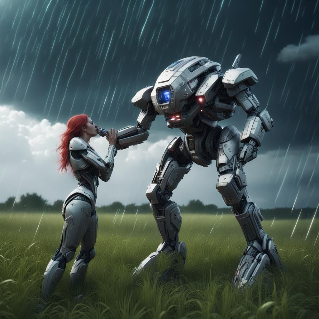 Cyborgs Kissing During a Thunderstorm
