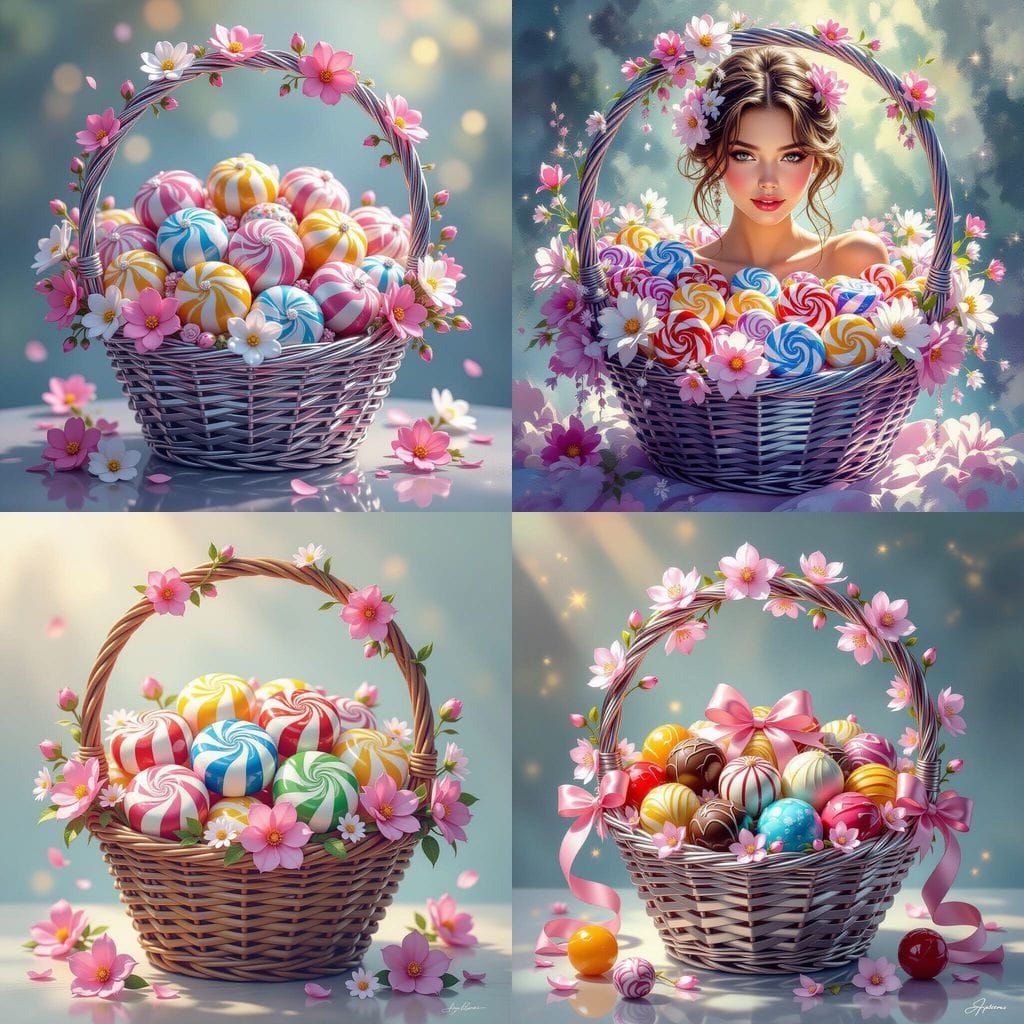 Luxurious Watercolor Candies in Chrome Basket with Flowers