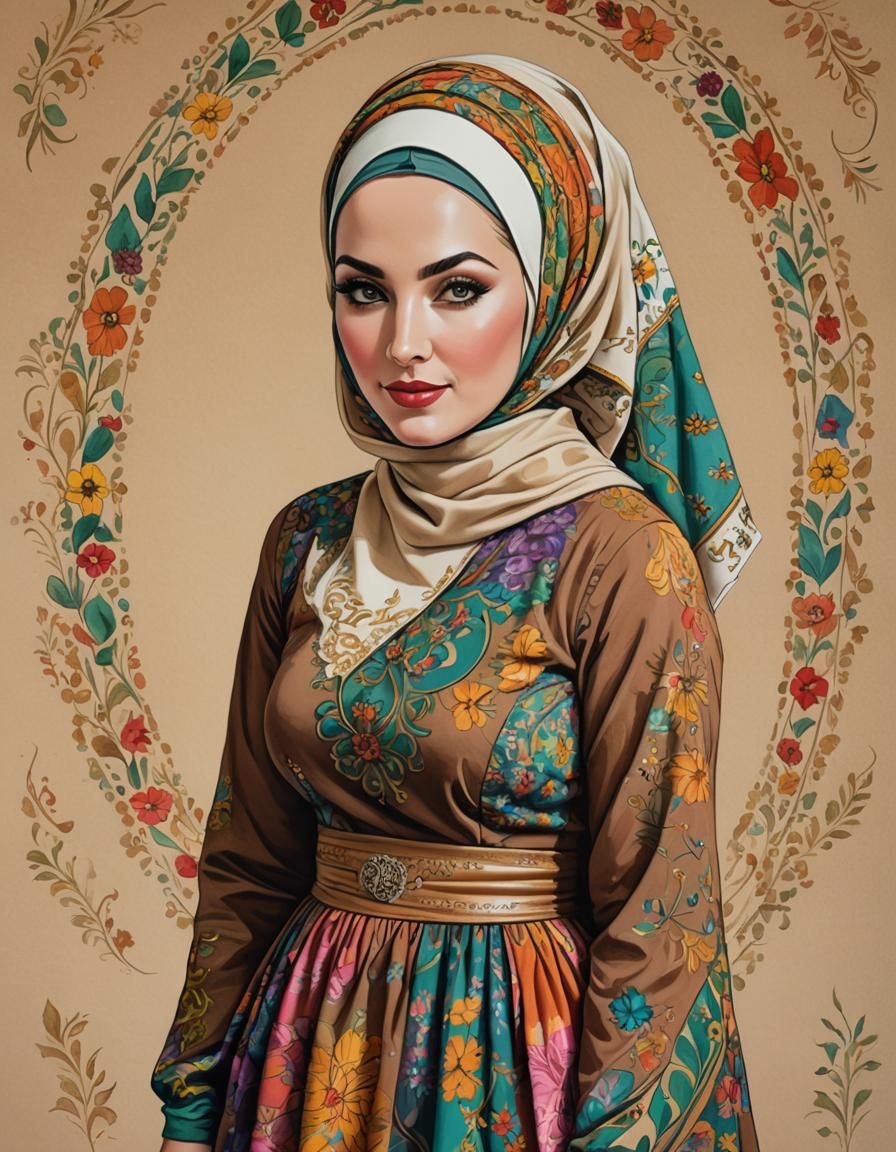 Pop Art Portrait of Woman in Hijab