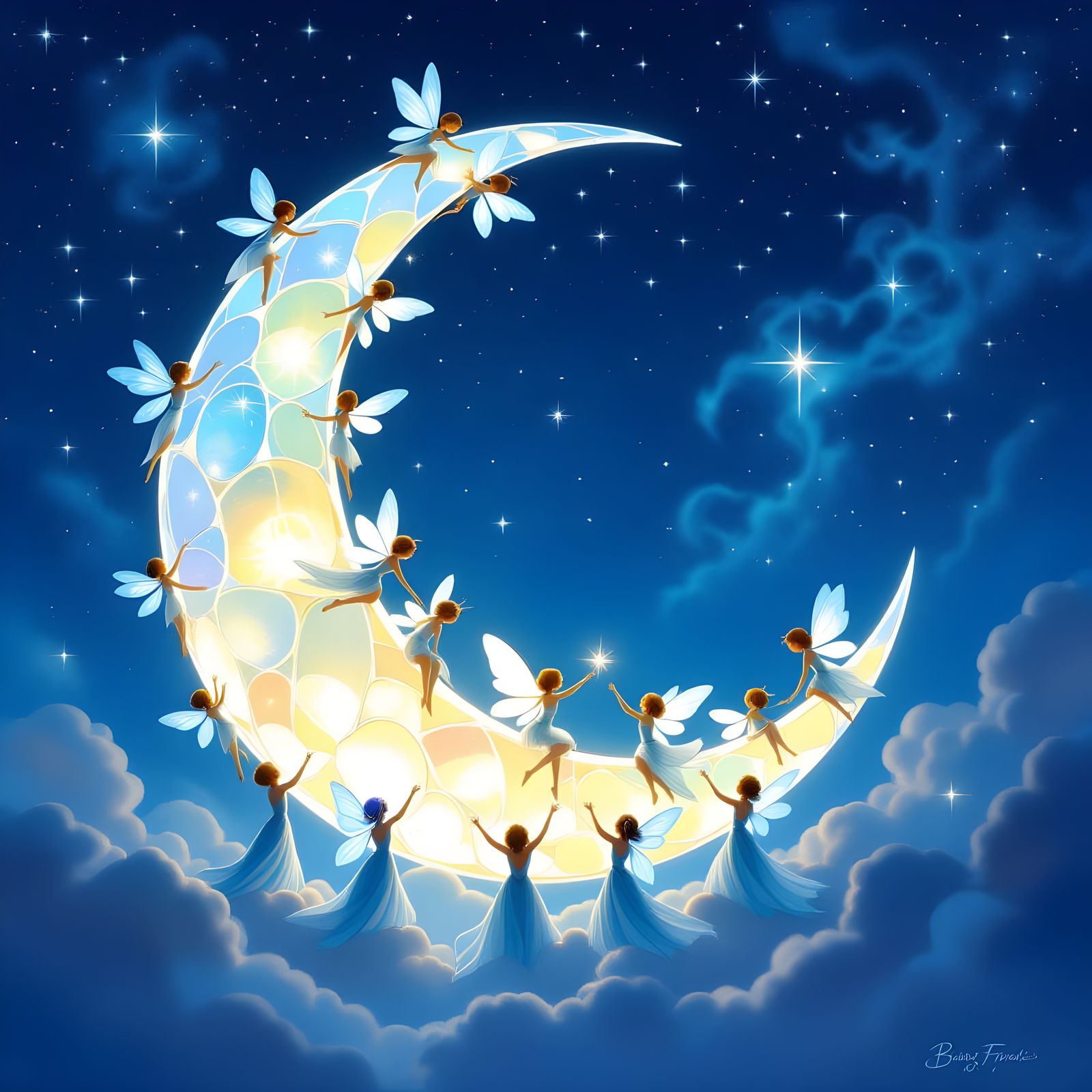 Glass Moon Painted By Fairies Under Glowing Night Sky