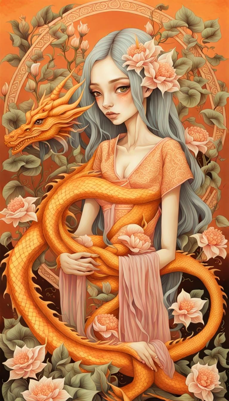 Golden Dragon Princess with Hellebore Flowers