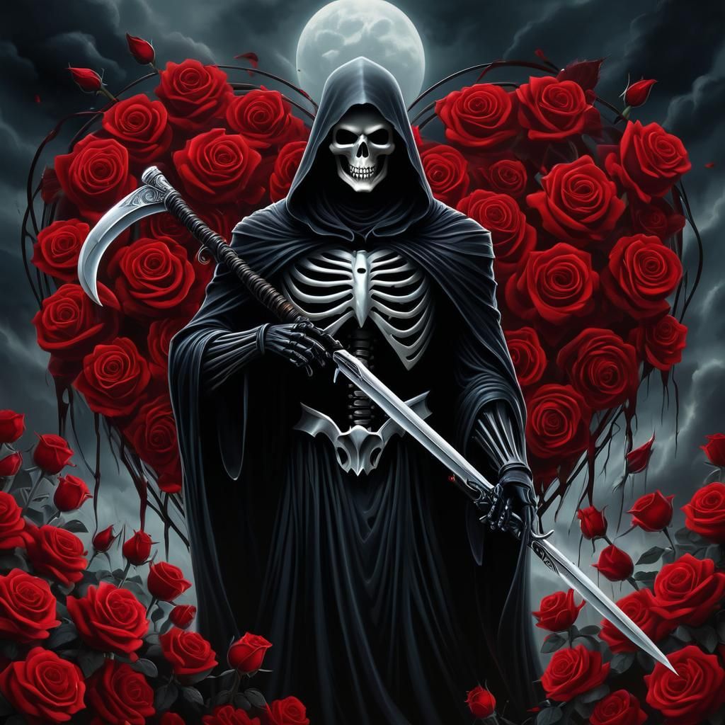 Reaper Surrounded by Roses: Airbrush Painting