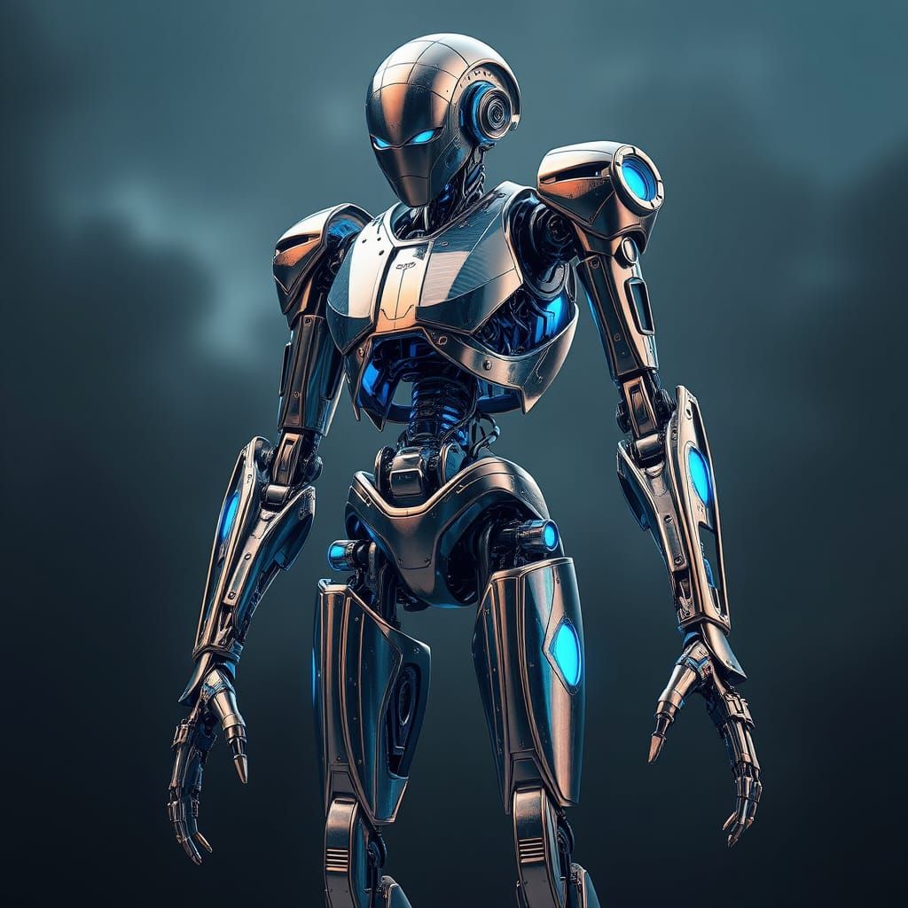 Sleek Futuristic Robot in Iridescent Metallic Armor