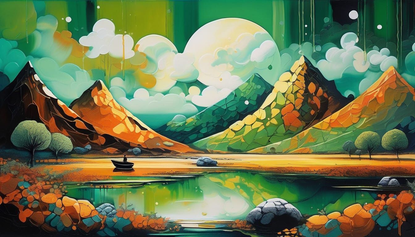 Surreal Frying Pan Landscape in Street Art Style