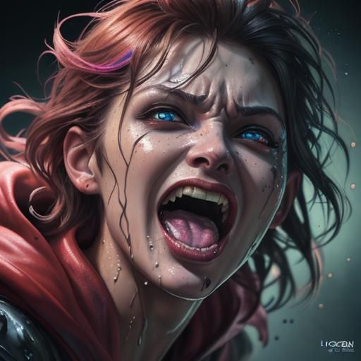 Hyperrealistic Scream: Dramatic Splash Art Portrait