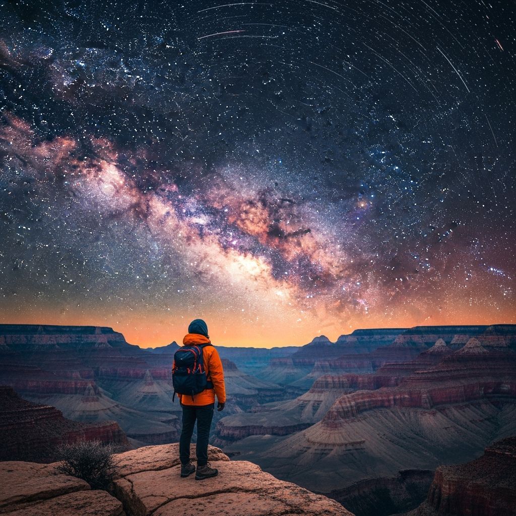Grand Canyon Hiker Gazes at Surreal Galaxy