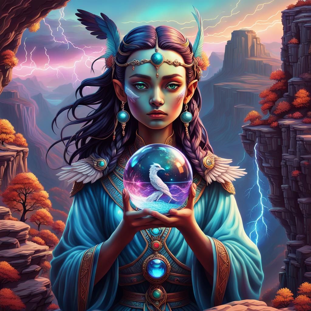 Fae with Crystal Orb over Autumn Canyon