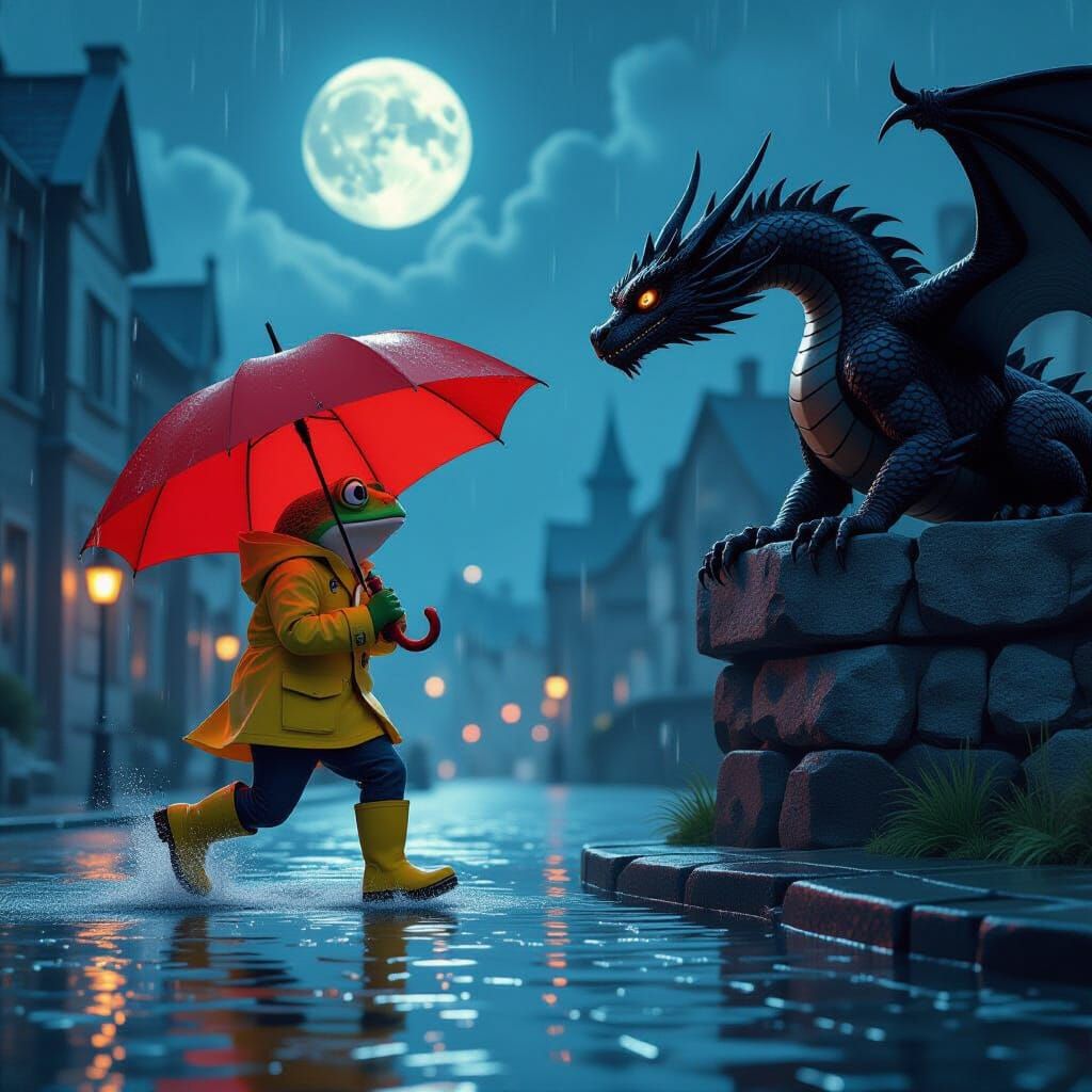 Charming Frog and Dragon in Enchanted City