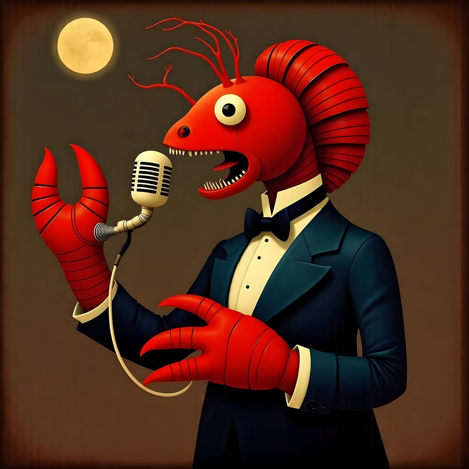 Lobster Crooner Sings into Vintage Radio Microphone