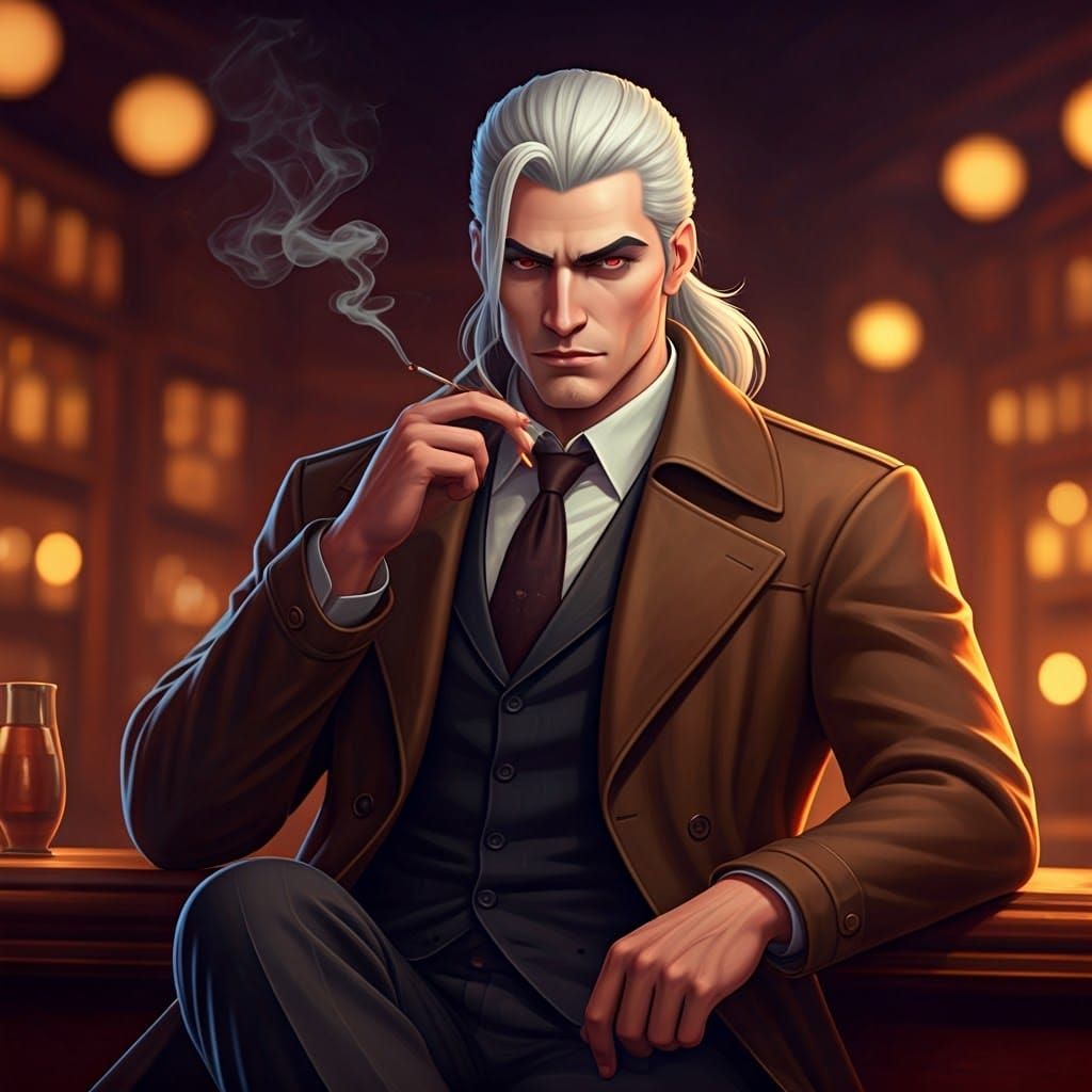 Stylish Detective in Dimly Lit Bar, Pixar-Style