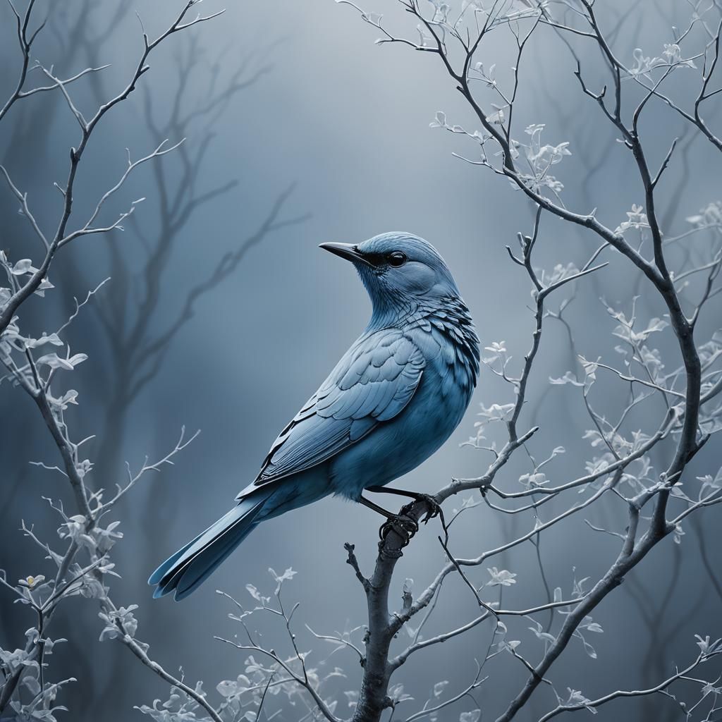 Ethereal Blue Fog Bird: A Dreamlike Sculpture