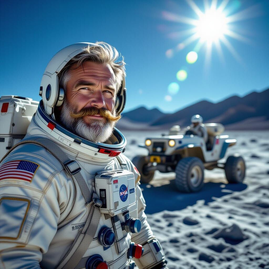 Astronaut on Lunar Surface in Hyperrealistic Style