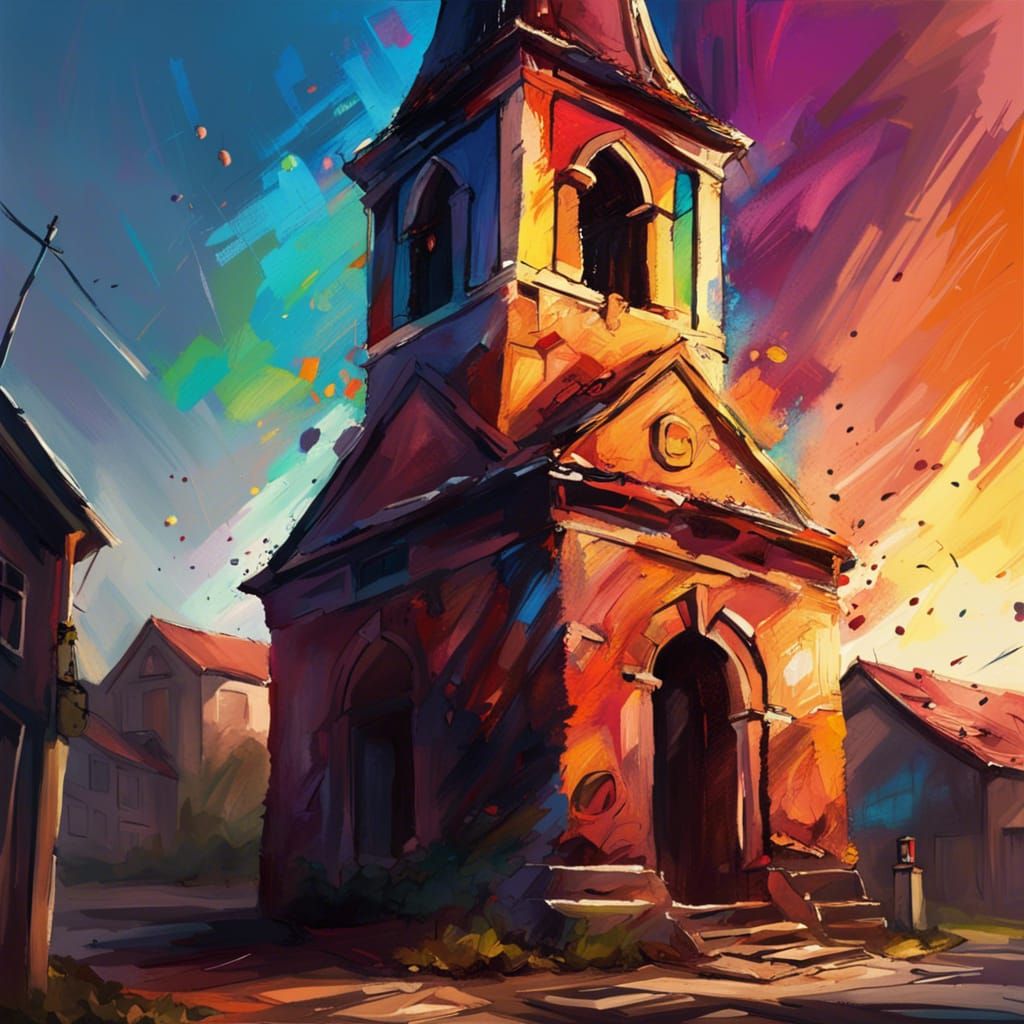 Hyperrealistic Bell Tower Overlooking Small Town