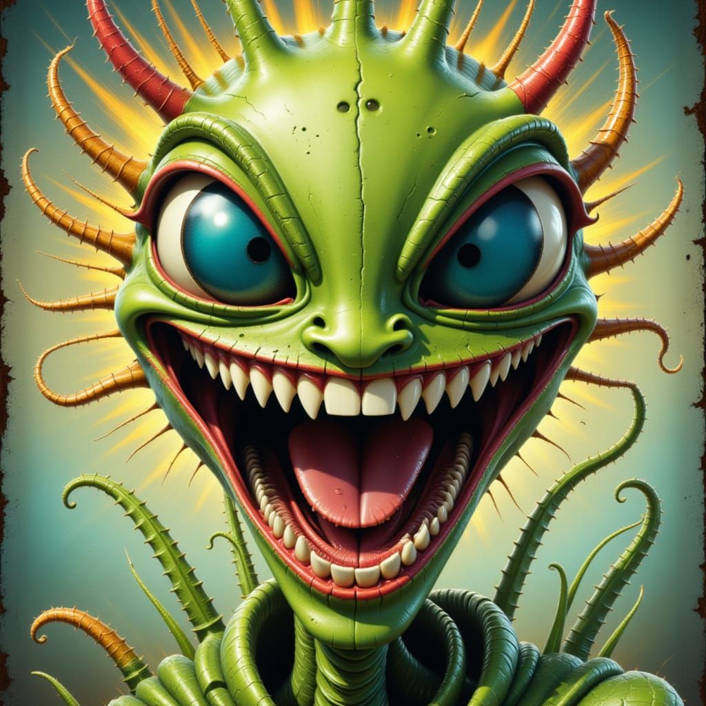 Smiling Green Alien with Scales