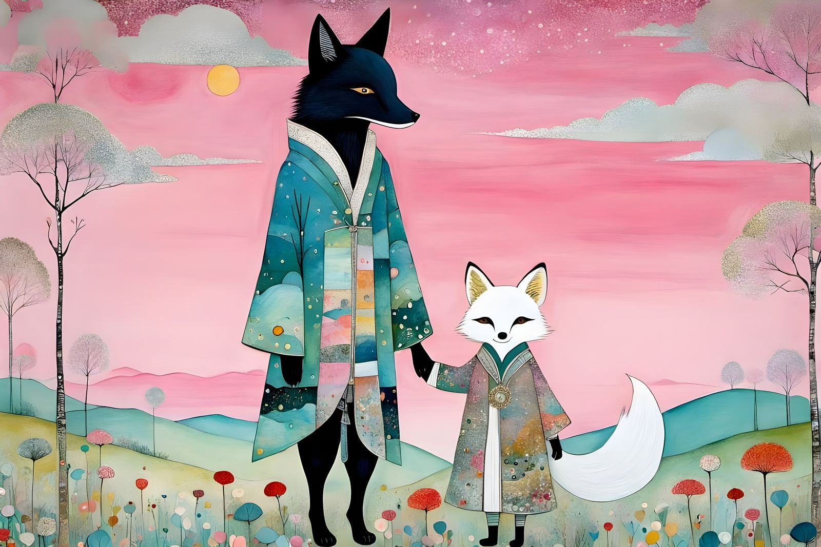 Mystical Black Fox Spirit in Artistic Style