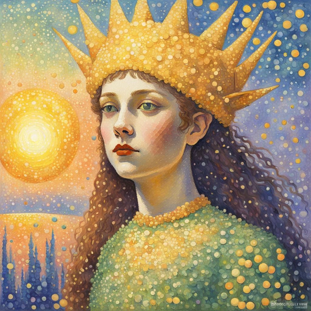 Solarpunk Elf Princess in Pointillist Style