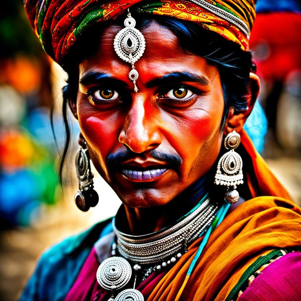 Colorful Vivid Portrait of an Indian Person
