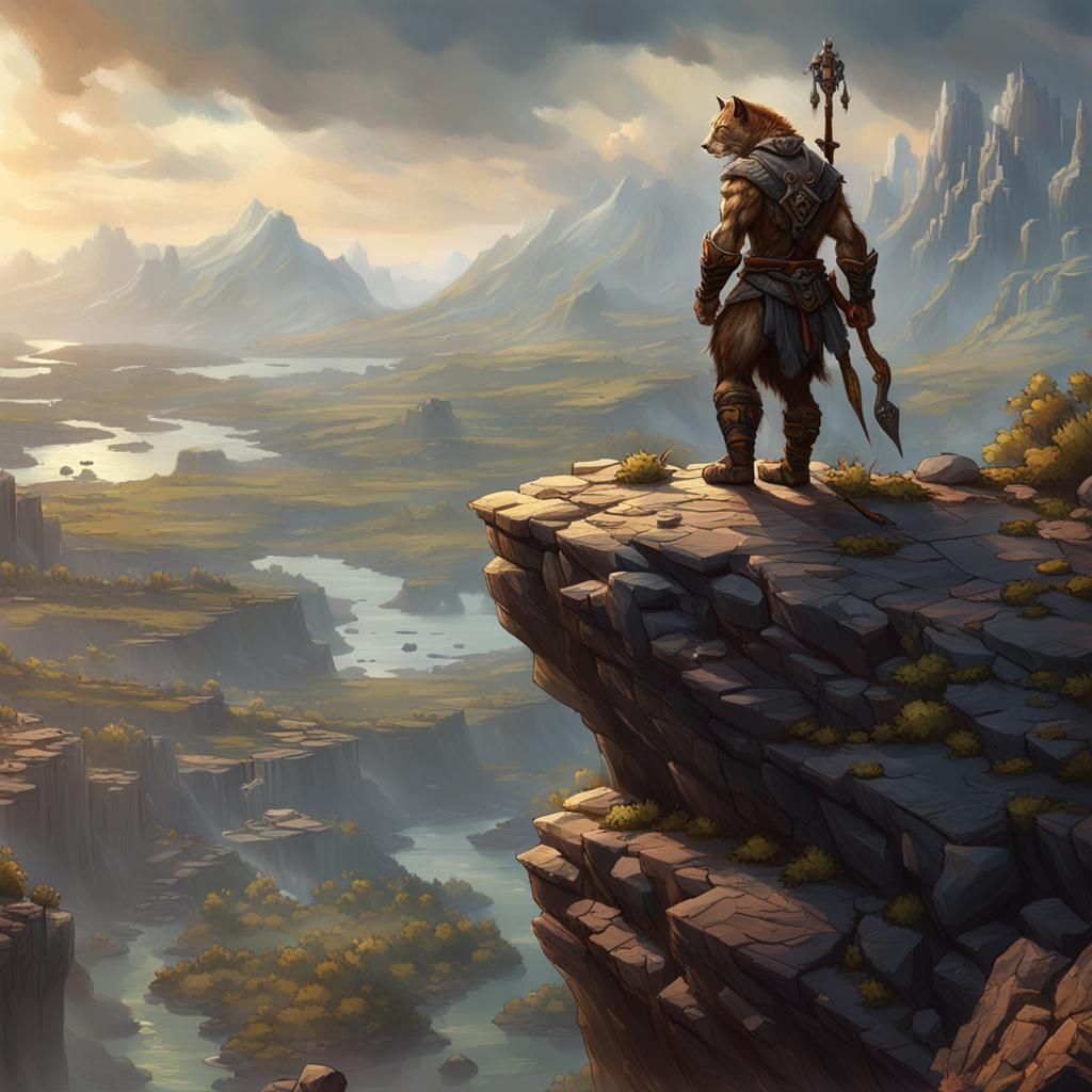 Tabaxi Barbarian in Dark Fantasy Landscape