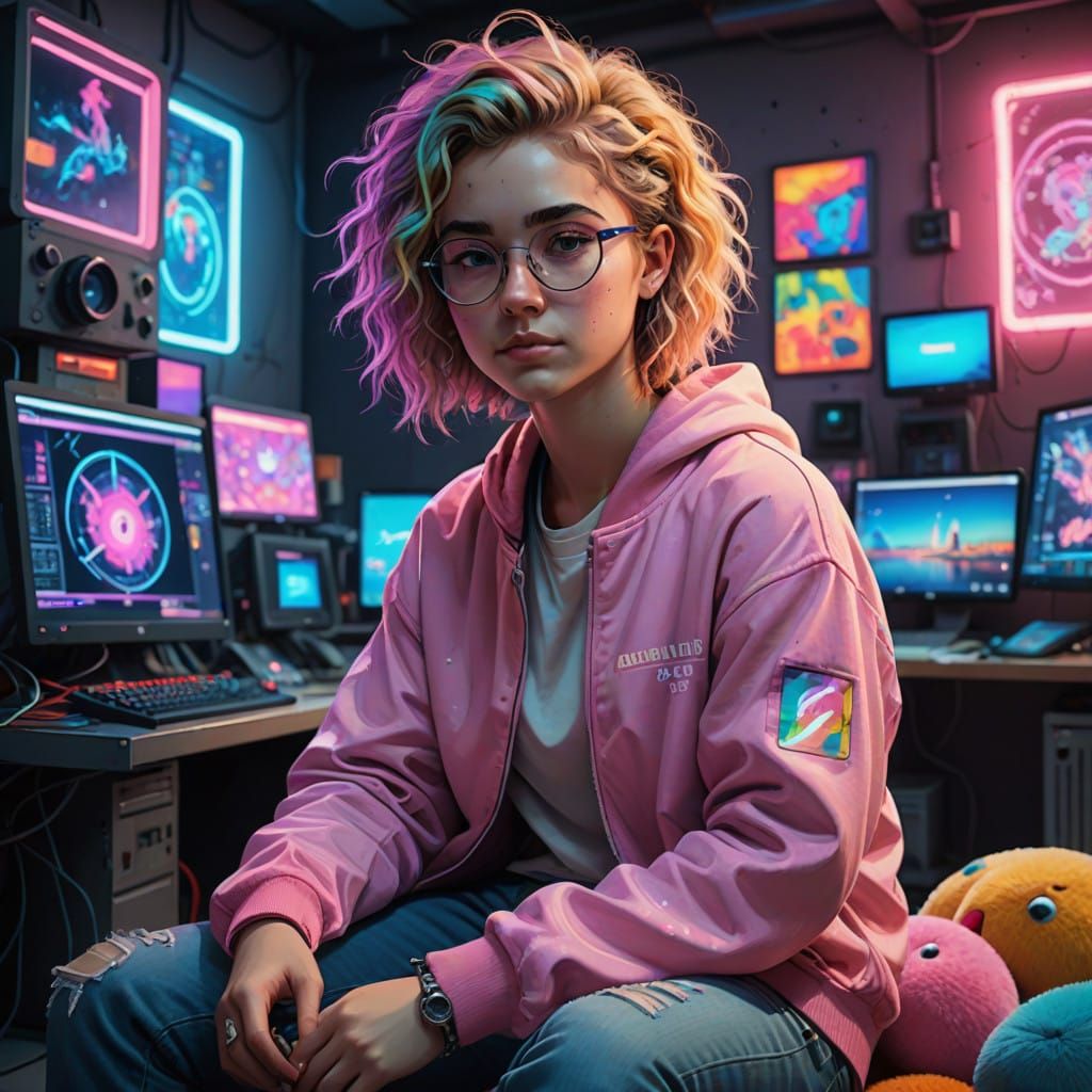 Futuristic Tech Enthusiast in a Dreamlike World