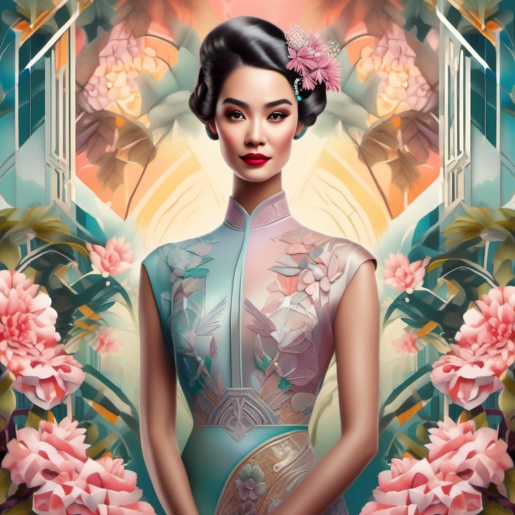 Art Deco Lady in Polygonal Dress