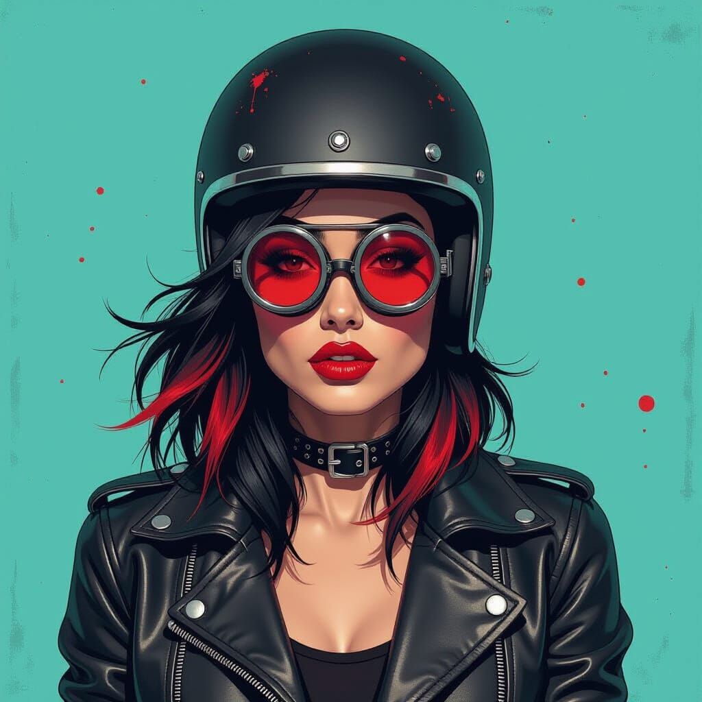 Fierce Woman in Helmet: Pop Art Illustration