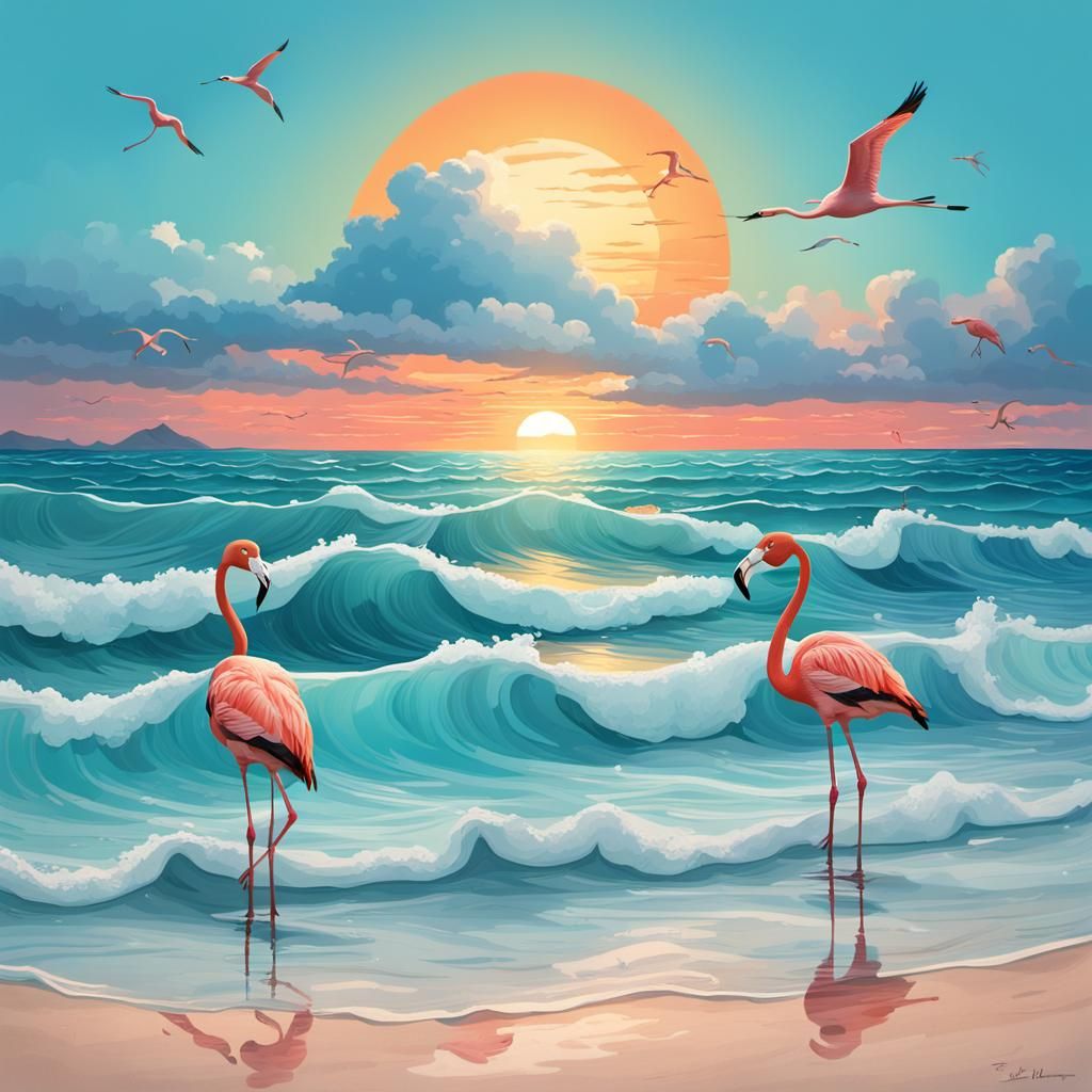 Flamingo on the beach